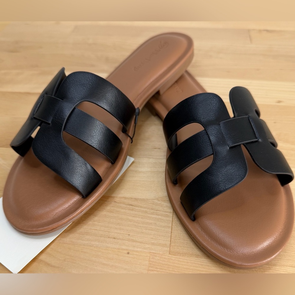 The Drop Monika Black Slide Sandals Size 7.5 Flat Slip On Casual